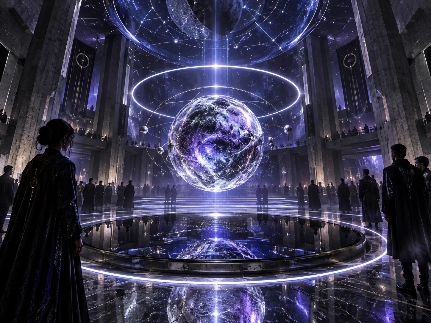 Crystal orb levitating inside concentric laser rings